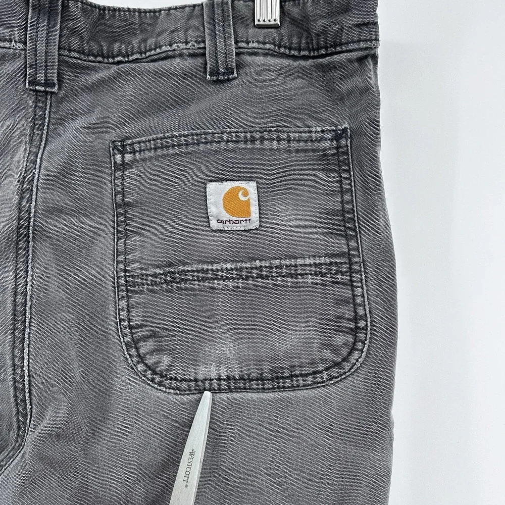 Carhartt Faded Grey Work Pants 34x36 Distressed Repair Grunge Workwear Carpenter